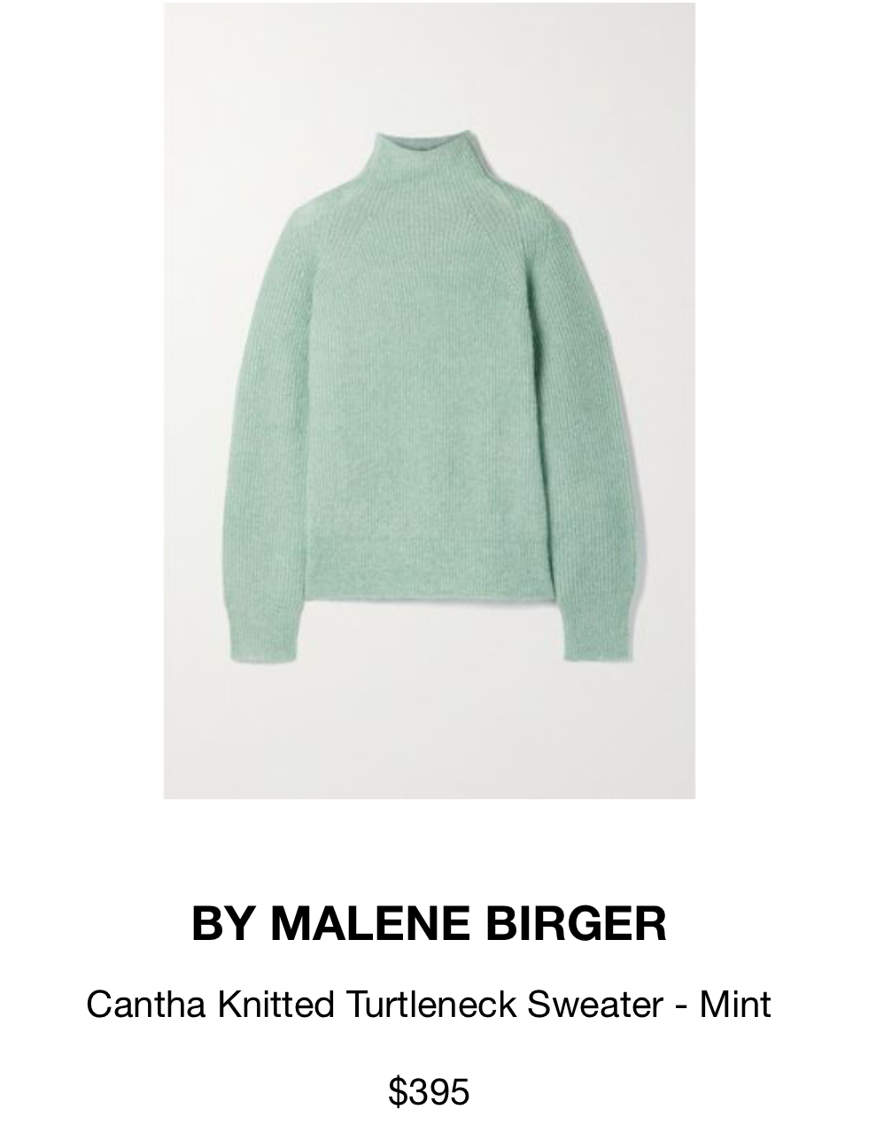 BY MALENE BIRGER Cantha Knitted Turtleneck Sweater - Mint on COOLS